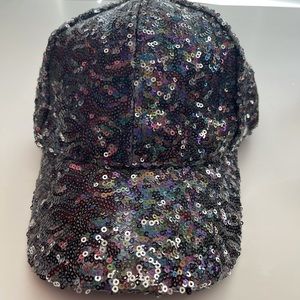 NWT-Lake Shore Drive Sequin One Size Baseball Cap- Black and Silver